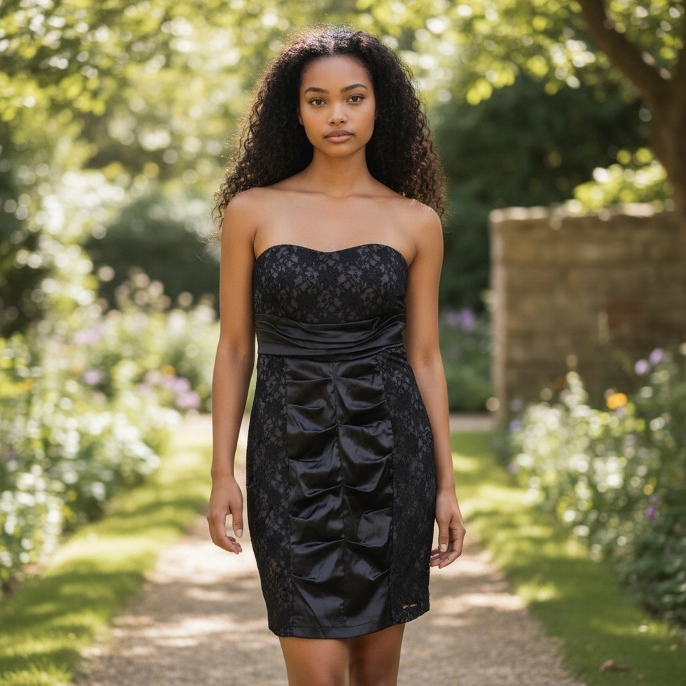 Strapless Black Lace Ruched Bodycon Short Prom Dress Formal Cocktail Gothic